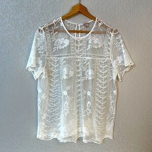 Merona Blouse Lace Floral White size Double Extra Large